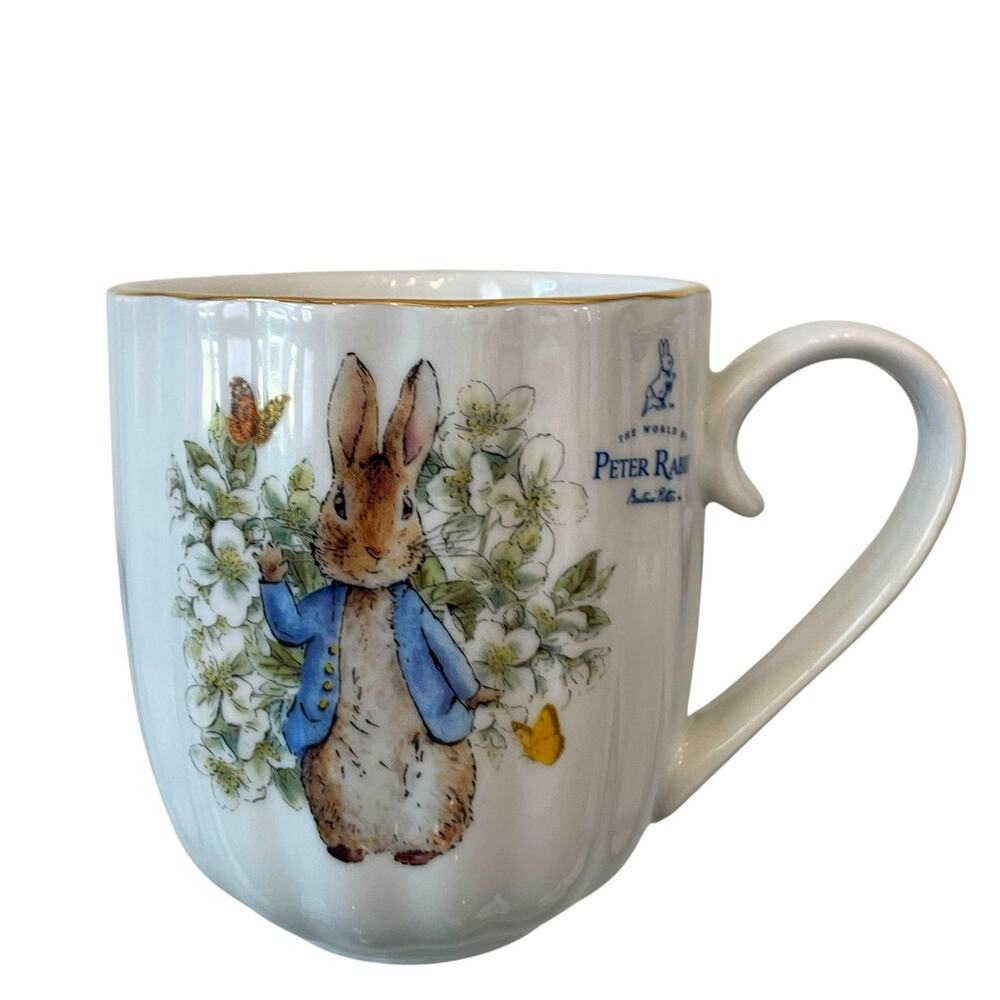 2pk Beatrix Potter Peter Rabbit Spring Floral Ceramic Ribbed 14oz Coffee Mug - Picture 2 of 14
